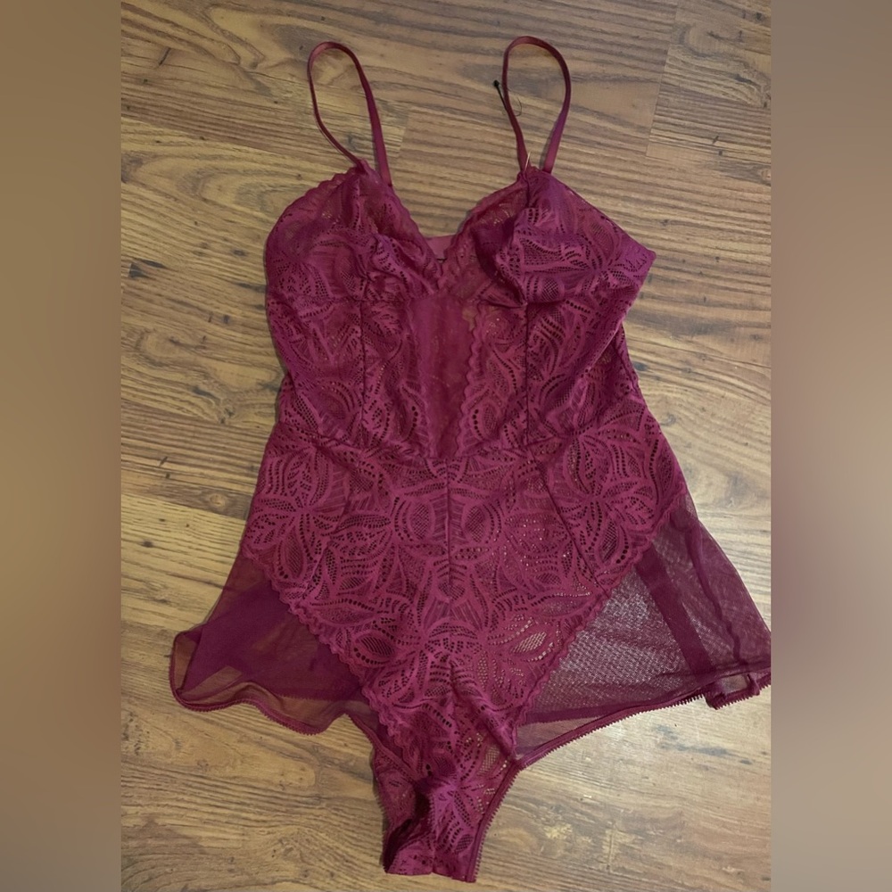 Lace Bodysuit Romper Bodysuit Lingerie Teddie Burgundy Intimates